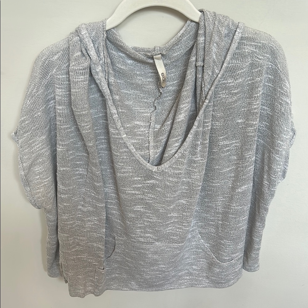 Elan Gray Dolman Sleeve Boxy Short Sleeve Sweater